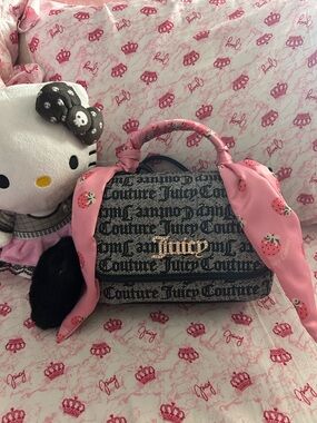 Juicy Couture Black & Pink Logo Satchel with Strawberry Scarf